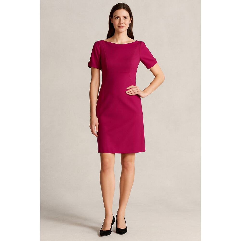 Elie Tahari X Nordstrom Scuba Knit Dress Size 10 Magenta Pink Boat Neck Zip Back